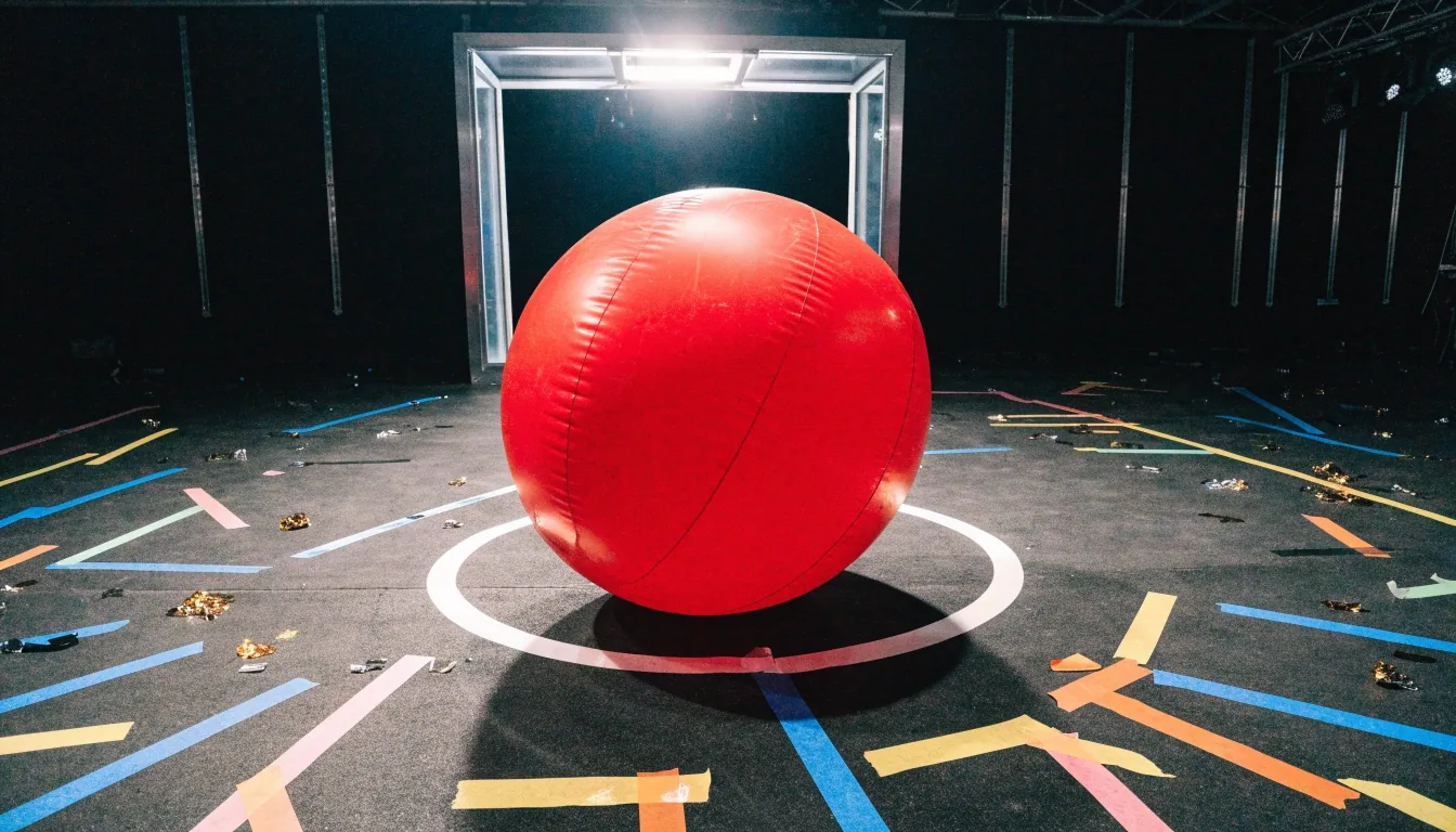 Speelvloer van een amusementsshow met grote bal voor de opname